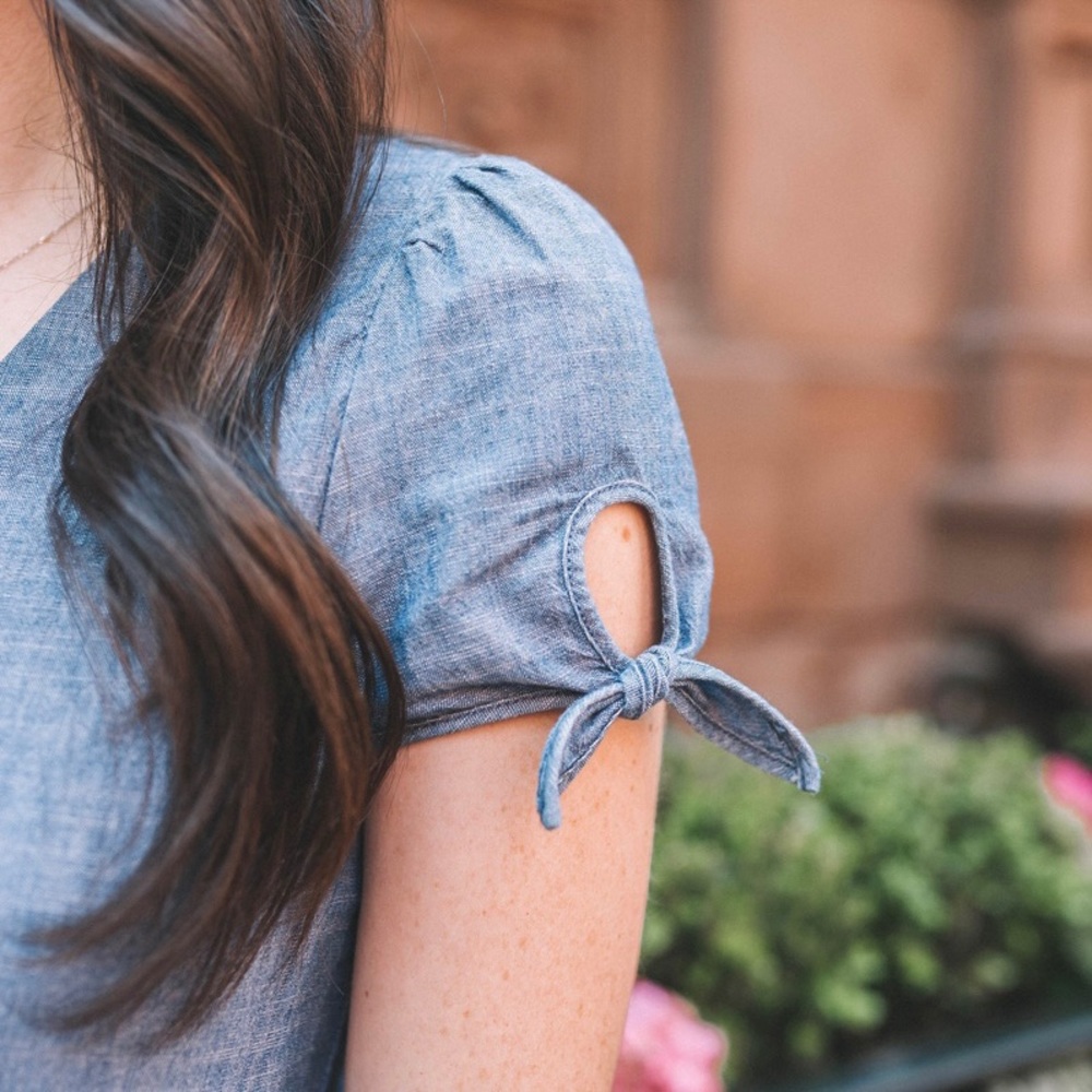 Chambray Faux Wrap Dress - Picture 4 of 8
